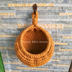 Hanging Kitchen Basket – Handmade Crochet Cocoon Storage Basket with Metal Ring (Brown)
