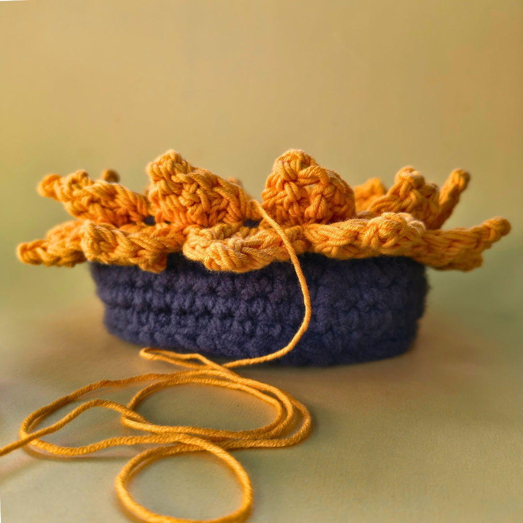 Handmade Sunflower Basket – Crochet Floral Storage Basket for Home Décor