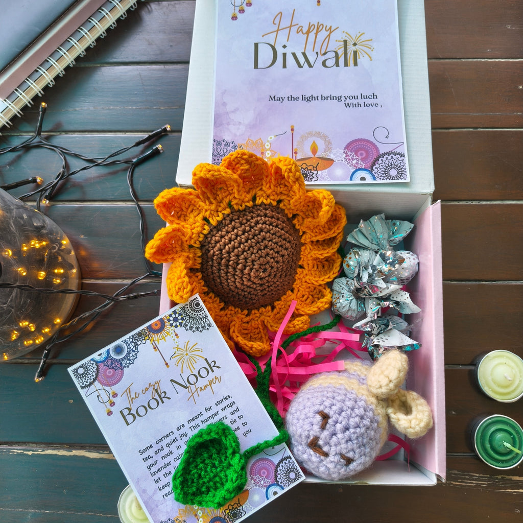 Hamper Book Nook Set  – Sunflower Curtain Tie, Lavender Bee Plushie & Festive Treats