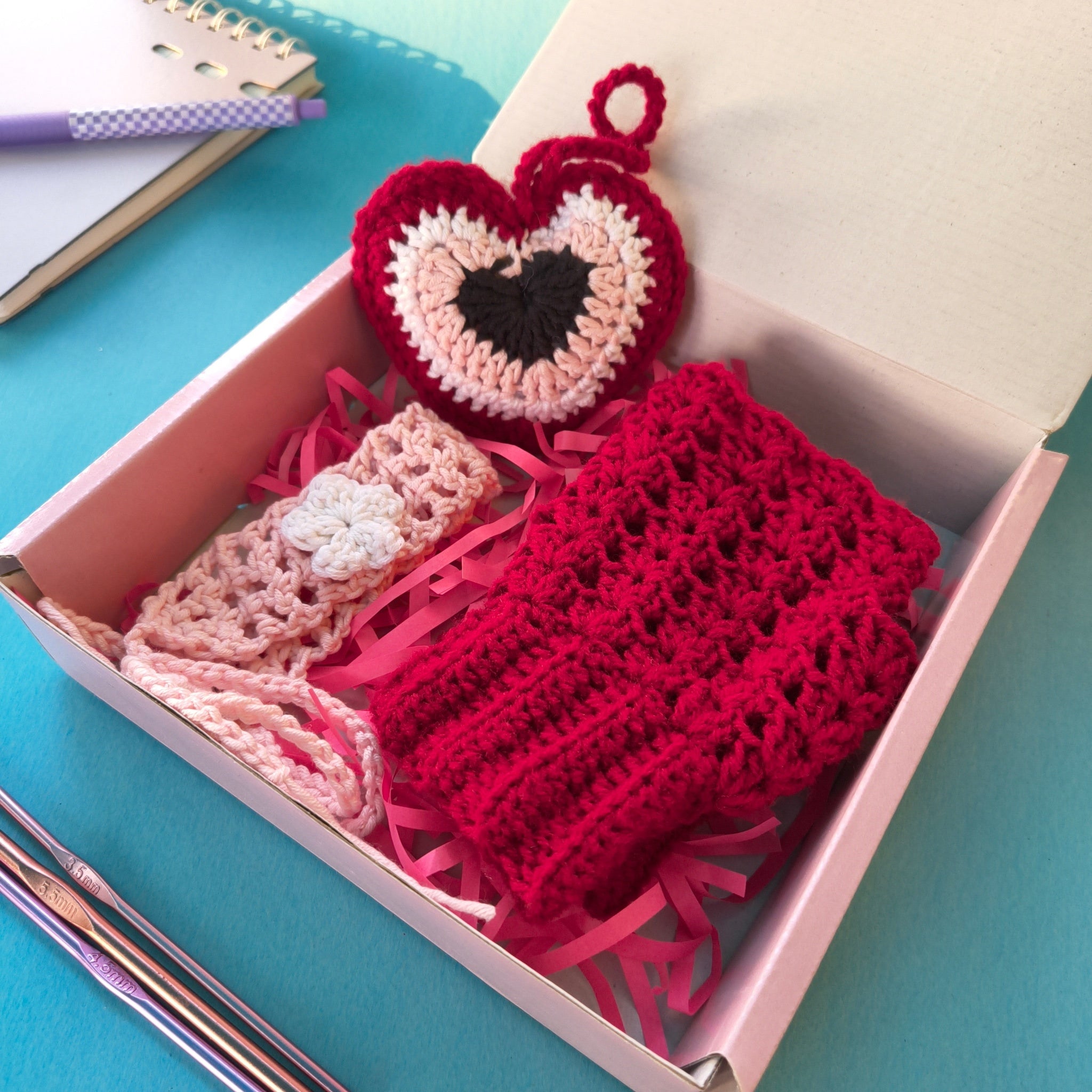 Tum Hi Ho Hamper – Evil Eye Keychain, Baby Pink Headband & Red Gloves