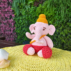 Handmade Crochet Ganpati Idol – 8" Lord Ganesha Cotton-Acrylic Yarn