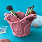Lotus Makeup Brush Holder | Handmade Brush Organizer in Pink (Crochet)