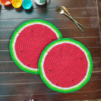 Hamper Festive Table Glow Set– Crochet Diwali Gift Set with Watermelon Placemats, Kitty Paw Coasters
