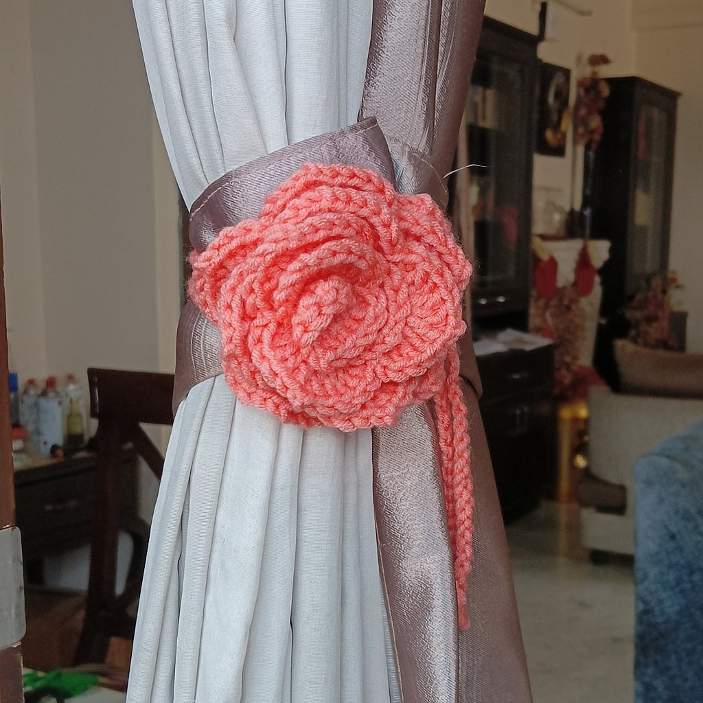 Curtain Tie Rose – Handmade Crochet Floral Curtain Holder