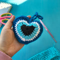 Evil Eye Heart “You” Keychain (Blue) – Handmade Crochet Protective Charm