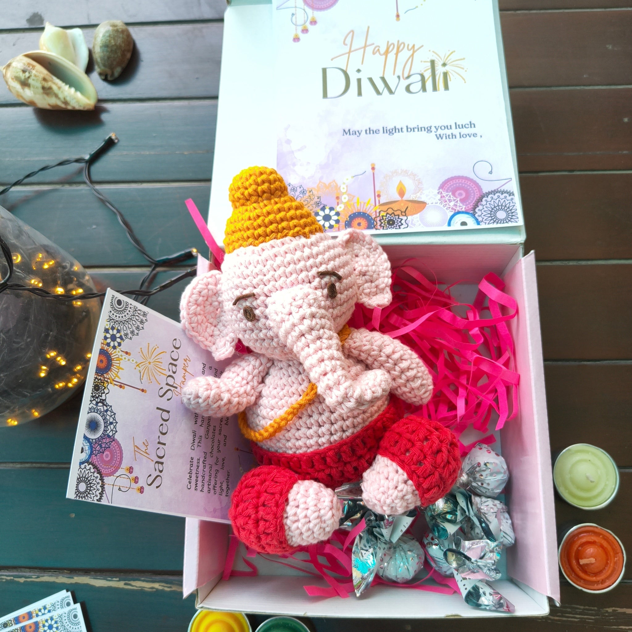 Sacred Space Hamper – Crochet Ganpati & Handmade Chocolates