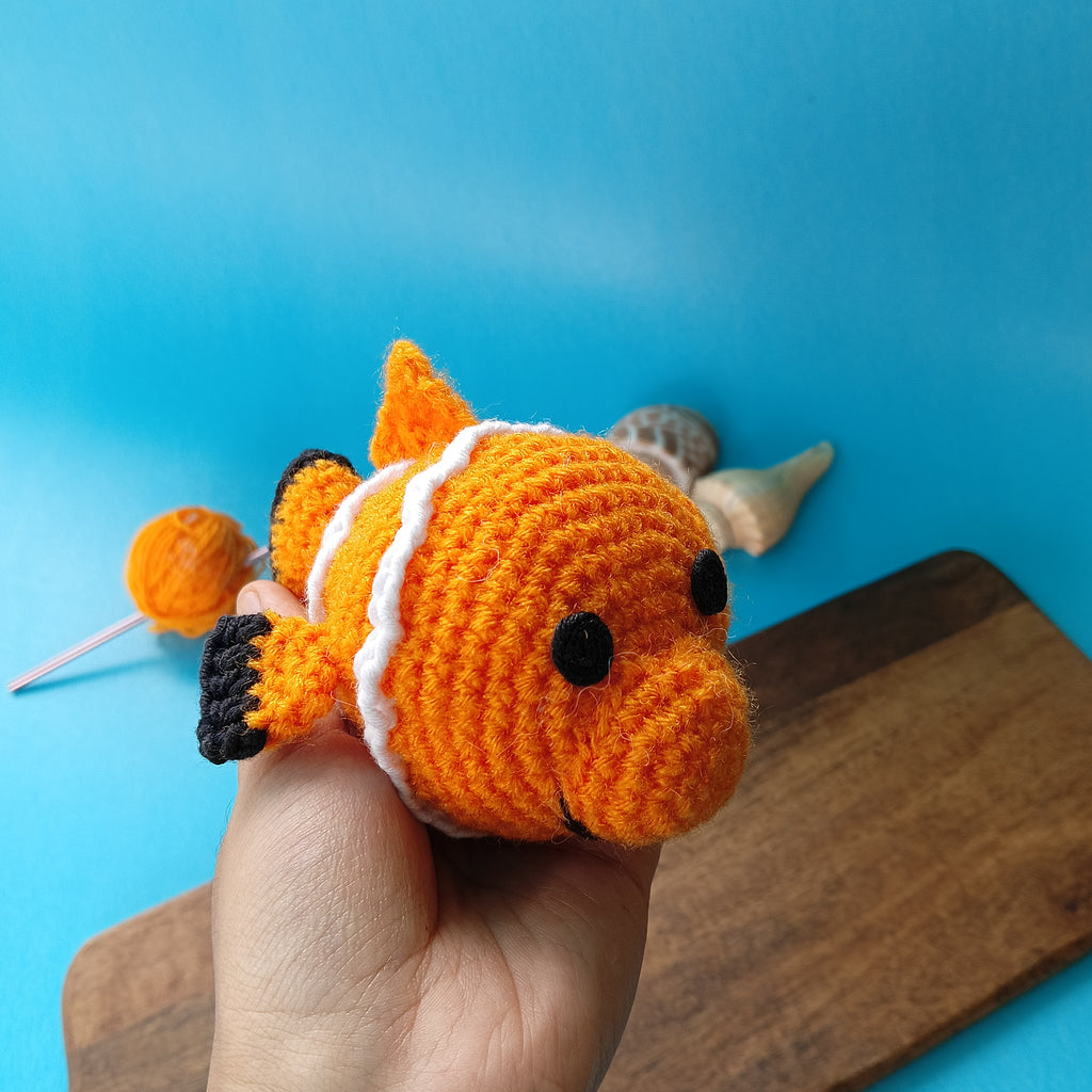 Nemo-Inspired Crochet Fish Plushie – Handmade Palm-Sized Toy