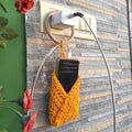 Hanging Phone Holder with Wooden Ring – Handmade Crochet Charging Station Organizer