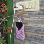 Hanging Phone Holder with Wooden Ring – Handmade Crochet Charging Station Organizer