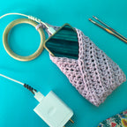 Hanging Phone Holder with Wooden Ring – Handmade Crochet Charging Station Organizer
