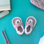 Newborn Baby Flip Flop Chappal – Lavender & White | Handmade Crochet Soft Baby Footwear (4 inch)