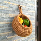 Hanging Kitchen Basket – Handmade Crochet Cocoon Storage Basket with Metal Ring (Brown)