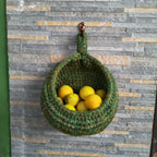 Hanging Kitchen Basket – Handmade Crochet Cocoon Storage Basket with Metal Ring