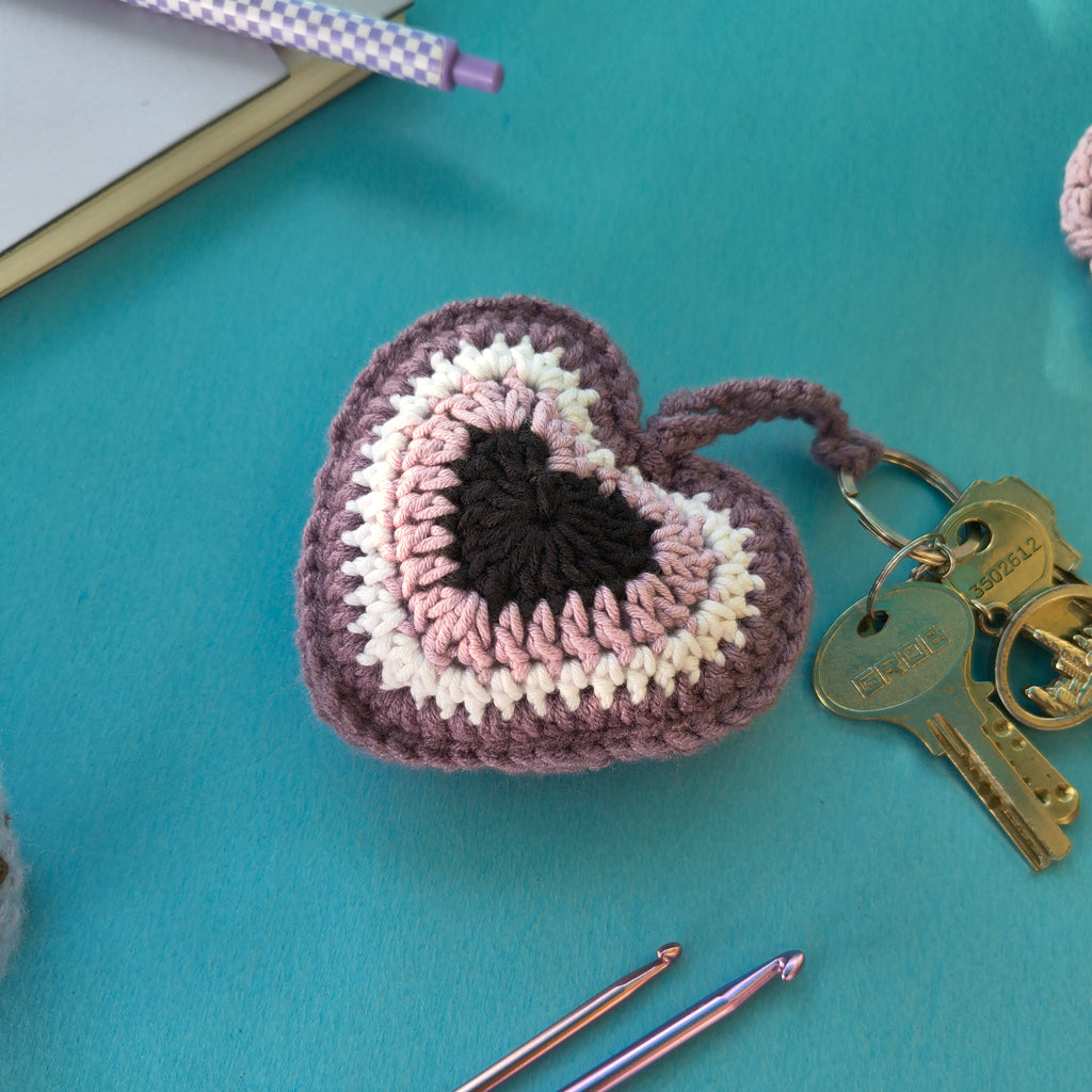 Evil Eye Heart “You” Keychain (Purple) – Handmade Crochet Protective Charm