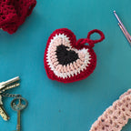 Evil Eye Heart “You” Keychain (Pink) – Handmade Crochet Protective Charm