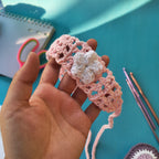 Headband with White Flower – Baby Pink Crochet Handmade Net Design Hair Accessory