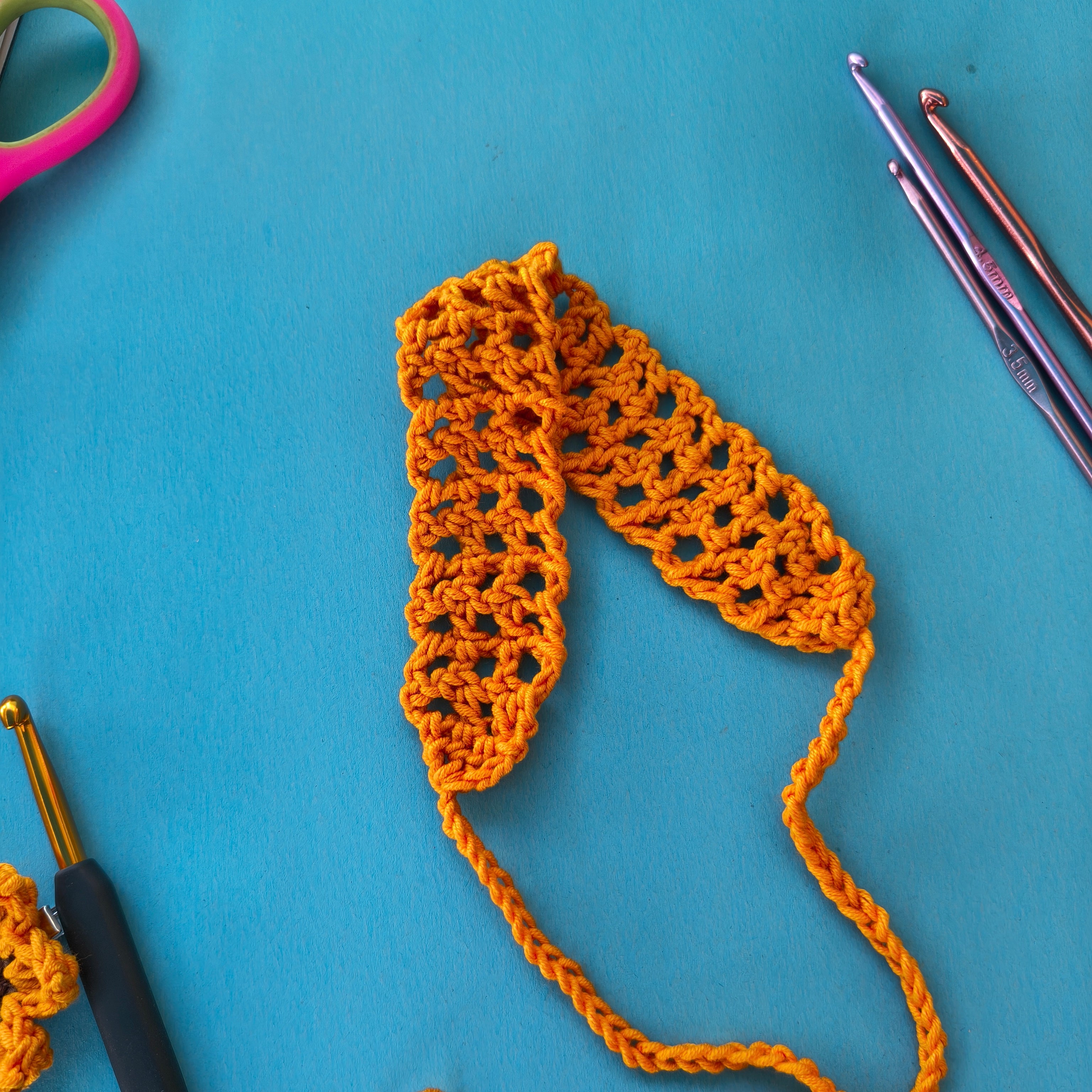 Headband (Yellow Crochet Net Design) – Handmade Lightweight Hair Accessory