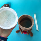 Coffee Cup Crochet Storage Container – Handmade Takeaway Cup Organizer with Heart