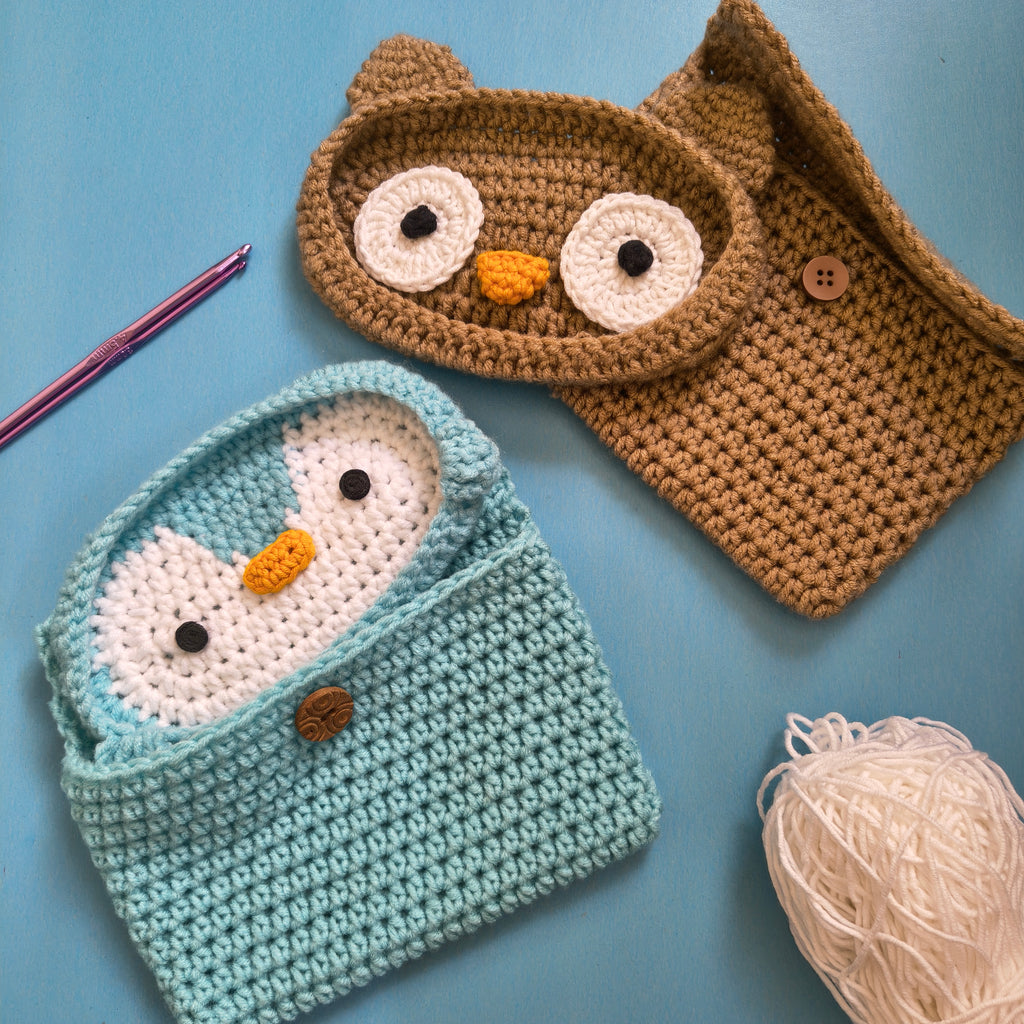 Crochet Specs Holder Case – Handmade Eyeglass & Stand Storage Pouch (White, Brown, Blue)