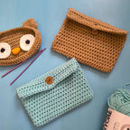 Crochet Specs Holder Case – Handmade Eyeglass & Stand Storage Pouch (White, Brown, Blue)