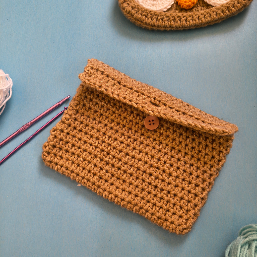 Crochet Specs Holder Case – Handmade Eyeglass & Stand Storage Pouch (White, Brown, Blue)