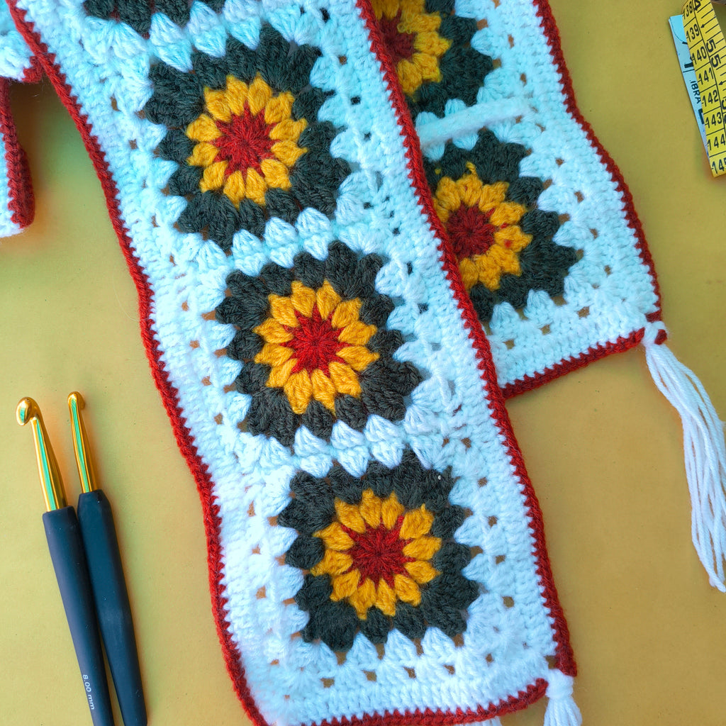 Sunflower Crochet Scarf – Handmade Floral Scarf (54 x 5 inch)