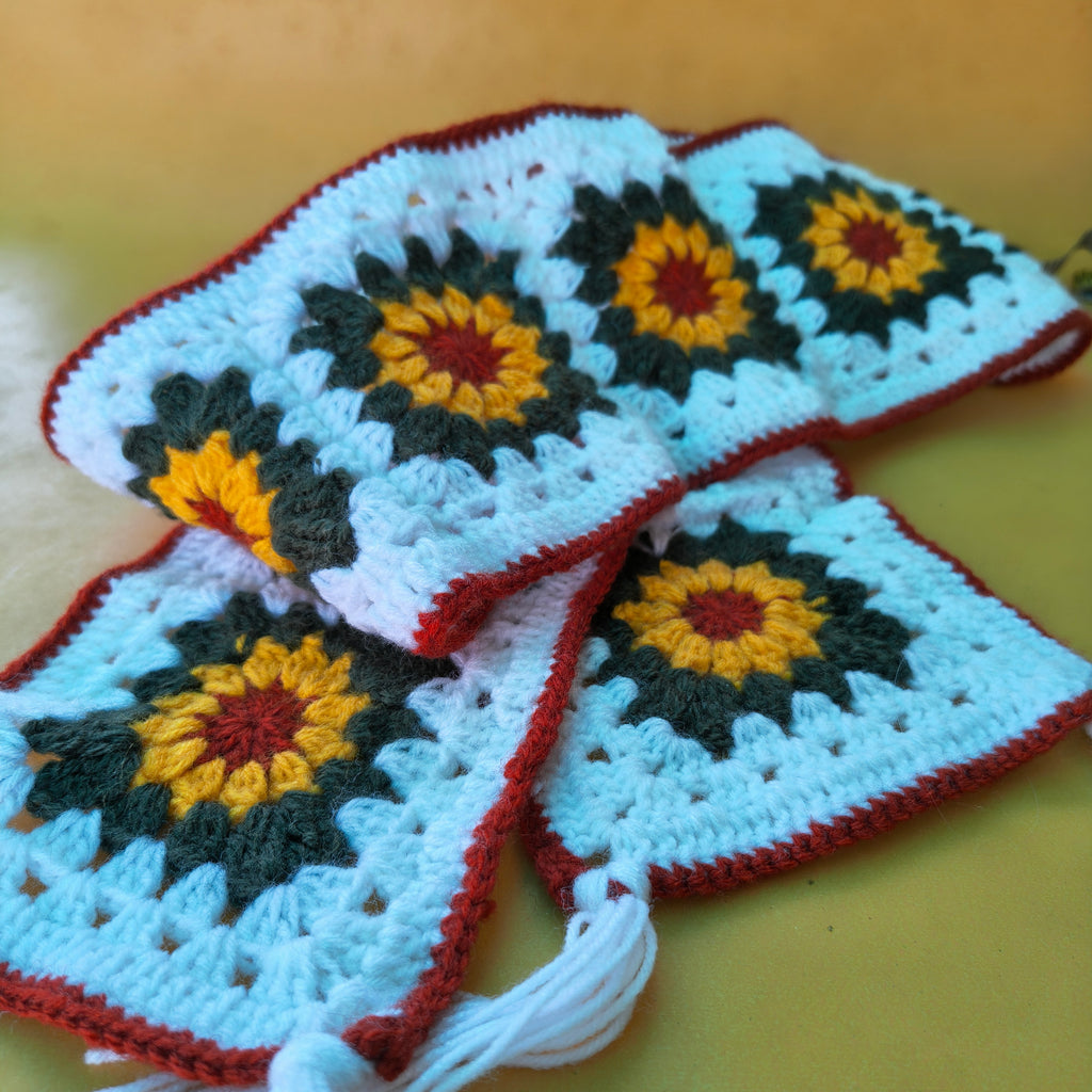 Sunflower Crochet Scarf – Handmade Floral Scarf (54 x 5 inch)