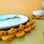 Handmade Sunflower Starter Combo – 1 Table Mat + 1 Coaster + 1 Cutlery Holder | Crochet Home Decor  Dining Set