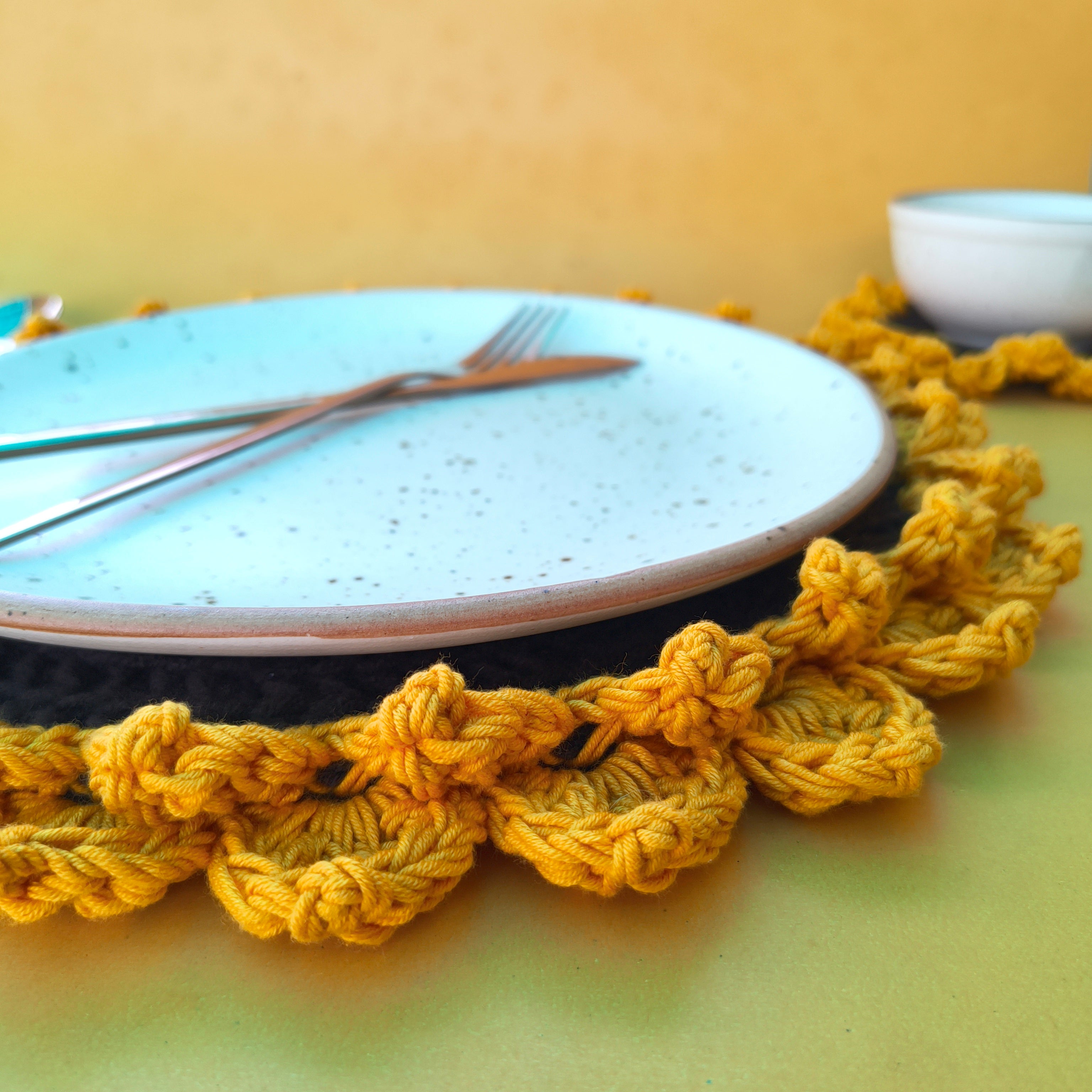 Handmade Sunflower Table Mat | Crochet Floral Placemat (14 inch)