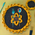Handmade Sunflower Starter Combo – 1 Table Mat + 1 Coaster + 1 Cutlery Holder | Crochet Home Decor  Dining Set