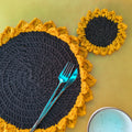 Handmade Sunflower Combo – Set of 2 Table Mats + Set of 2 Coasters | Crochet Floral Table Decor Set