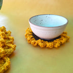 Handmade Sunflower Starter Combo – 1 Table Mat + 1 Coaster + 1 Cutlery Holder | Crochet Home Decor  Dining Set