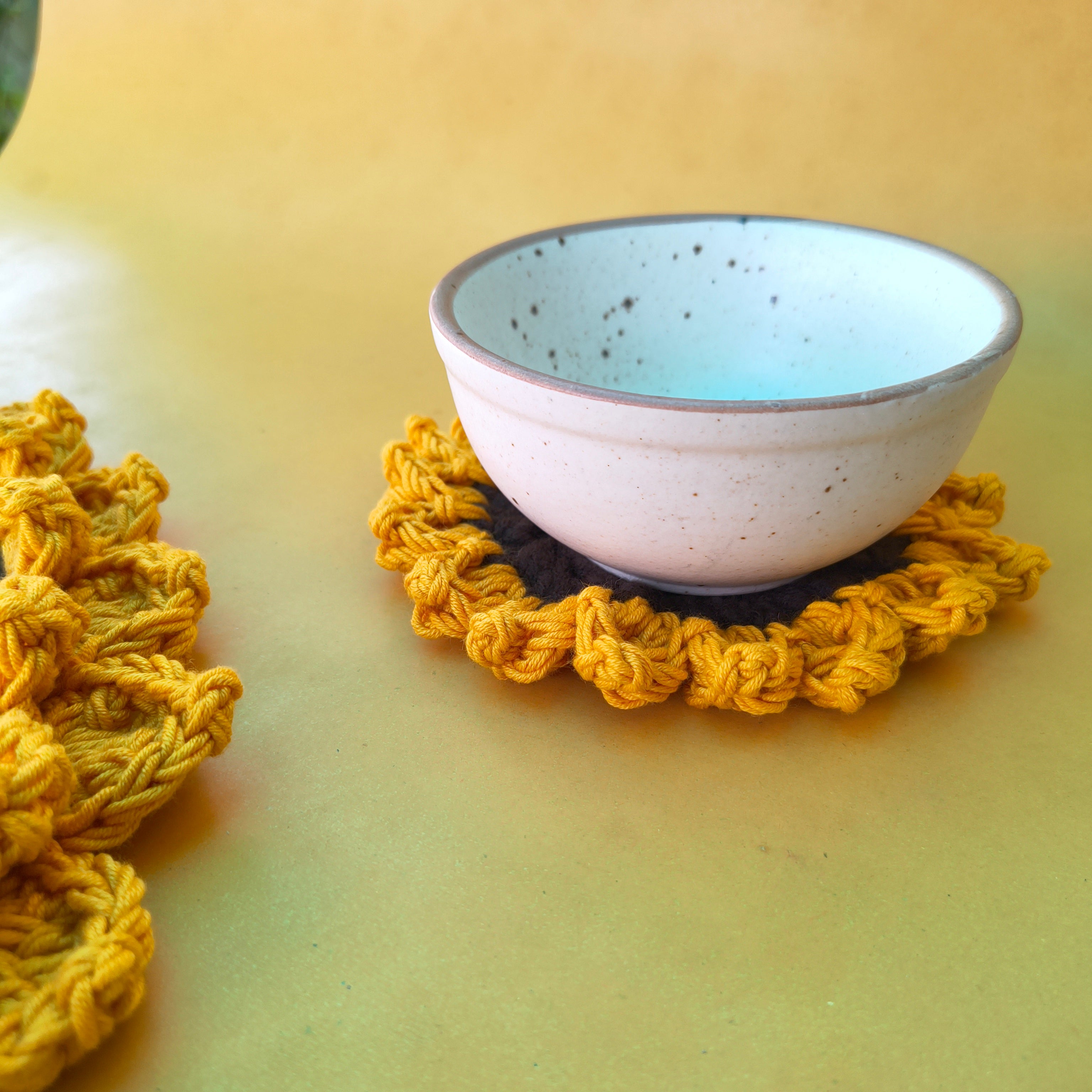 Handmade Sunflower Coasters – Set of 4 | Crochet Floral Drink Mats (5 inch) Home Decor
