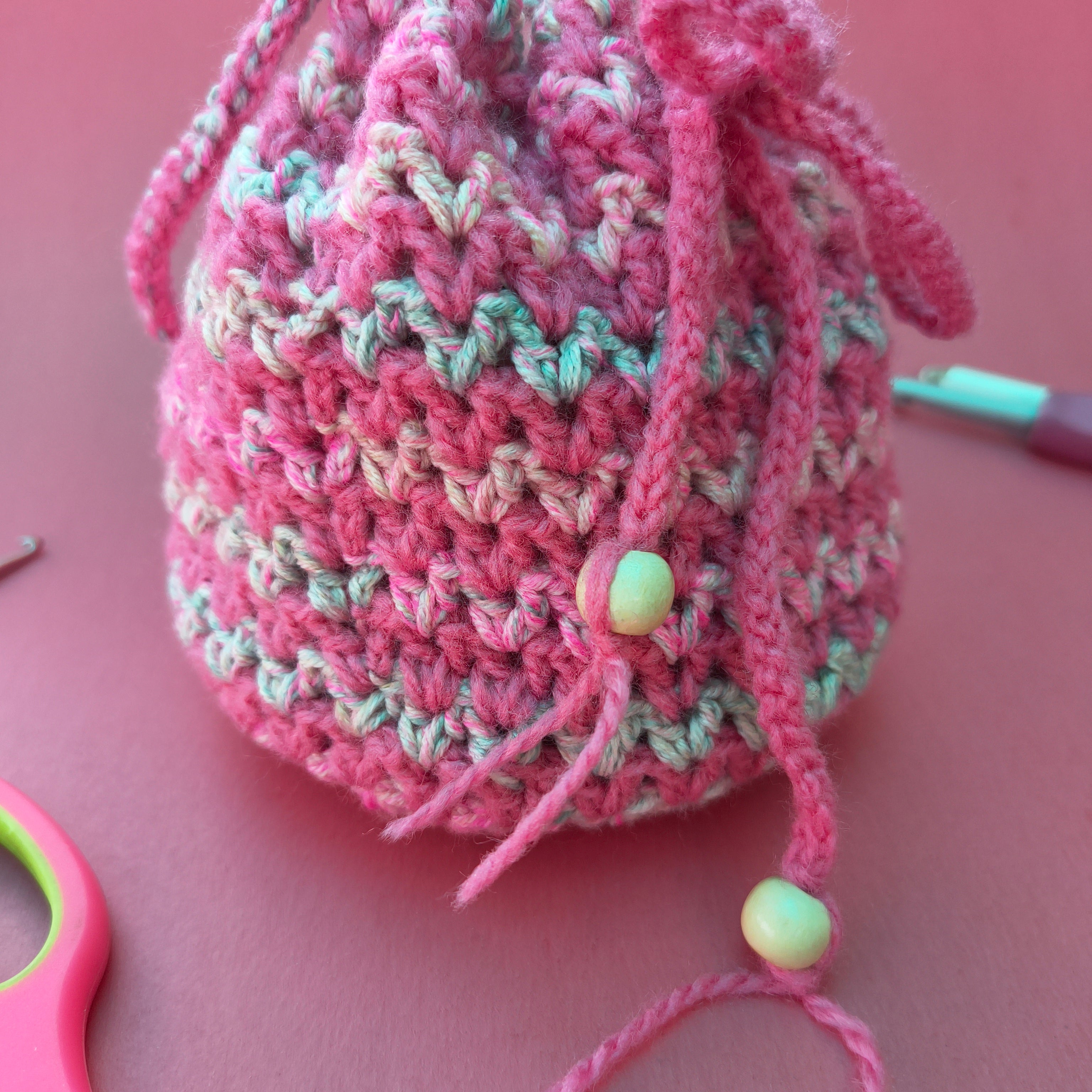 Pink Multicolor Potli Bag – Handmade Crochet Festive Purse