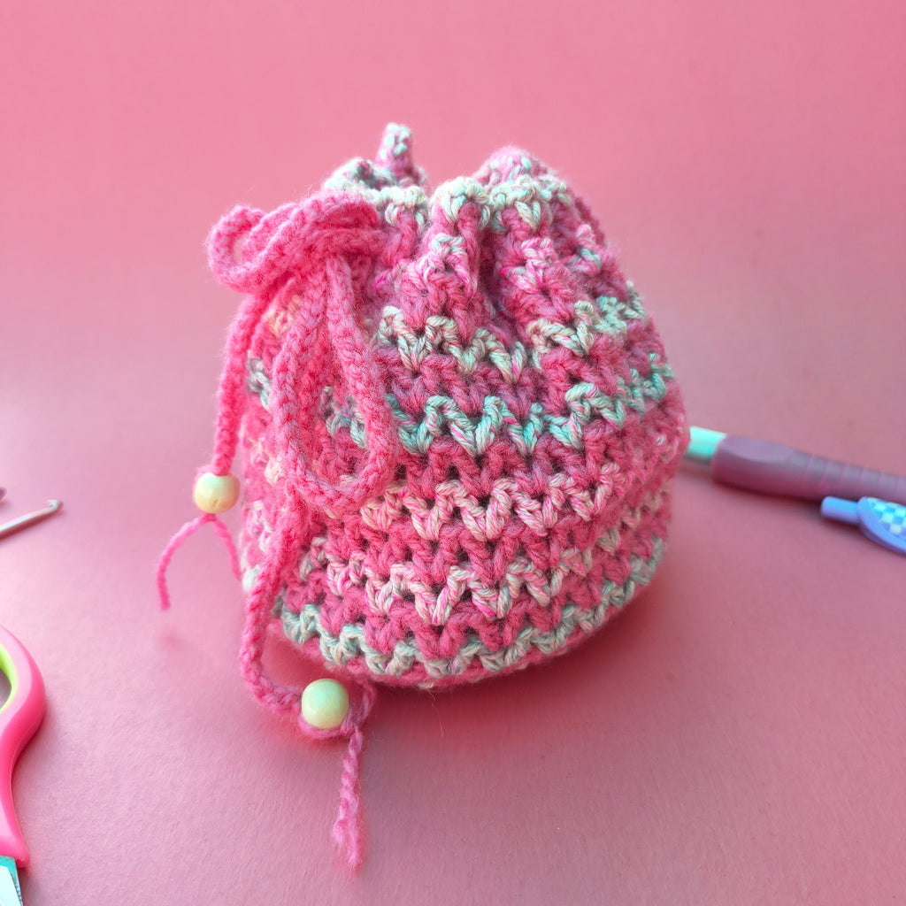 Pink Multicolor Potli Bag – Handmade Crochet Festive Purse