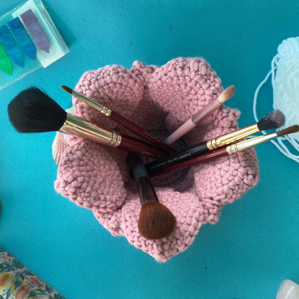 Lotus Makeup Brush Holder | Handmade Brush Organizer in Pink (Crochet)