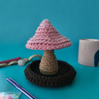 Mushroom Jewellery Holder | Handmade Earring Stand with Ring & Chain Tray in Pink & Brown