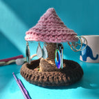 Mushroom Jewellery Holder | Handmade Earring Stand with Ring & Chain Tray in Pink & Brown