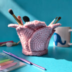 Lotus Makeup Brush Holder | Handmade Brush Organizer in Pink (Crochet)
