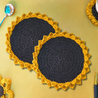 Handmade Sunflower Placemat | Set of 2 | Crochet Floral Table Mats (14 inch)