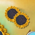 Handmade Sunflower Coasters – Set of 2 Crochet Floral Drink Mats (5 inch)