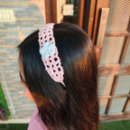 Headband with White Flower – Baby Pink Crochet Handmade Net Design Hair Accessory