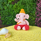 Handmade Crochet Ganpati Idol – 8" Lord Ganesha Cotton-Acrylic Yarn