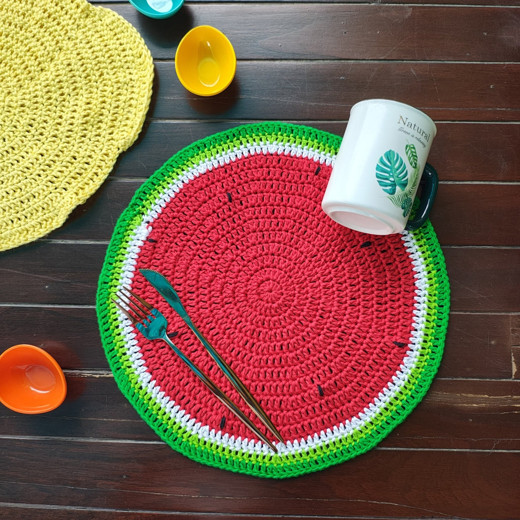 Table Mat Watermelon Handmade Crochet Placemats – 13.5" Round Summer Placemat