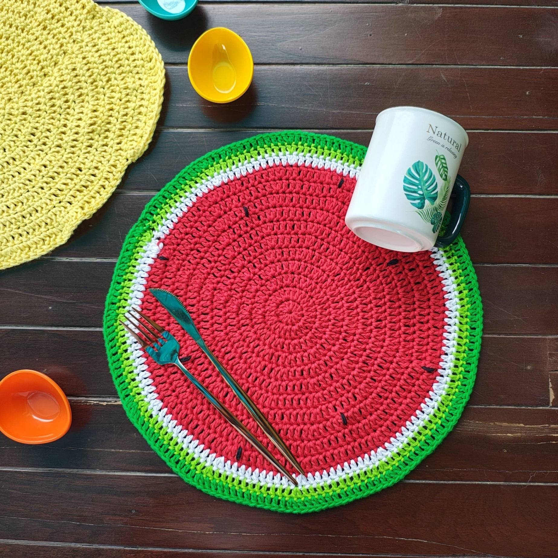 Table Mat Watermelon Handmade Crochet Placemats – 13.5" Round Summer Placemat