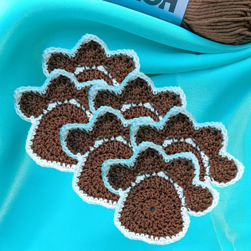 Dog Paw Coasters – Set of 6 | Handmade Crochet Cute Pet Lover Gift, Dog Lover Home Decor, Durable & Eco-Friendly Crochet Coasters