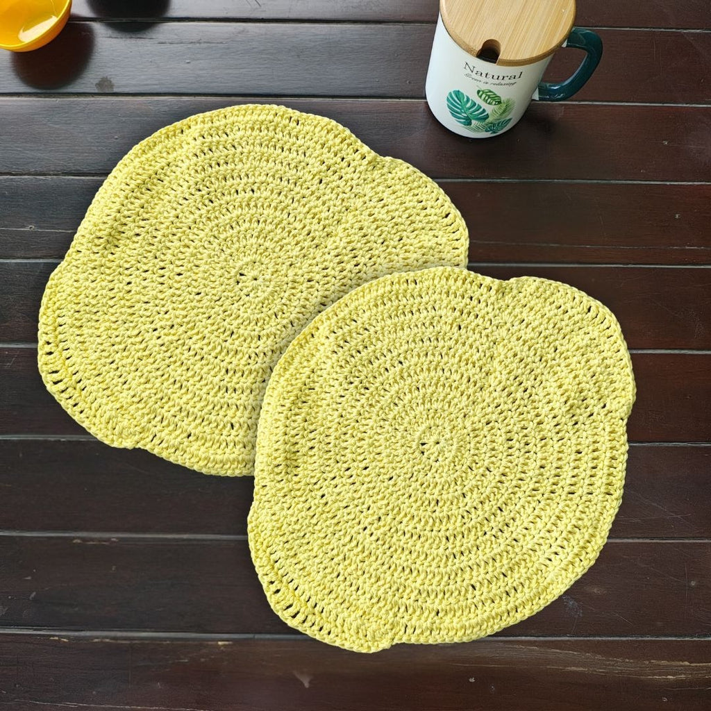 Table Mat - Set of 2 - Handmade Lemon Crochet – 12.5" Round Citrus Placemat