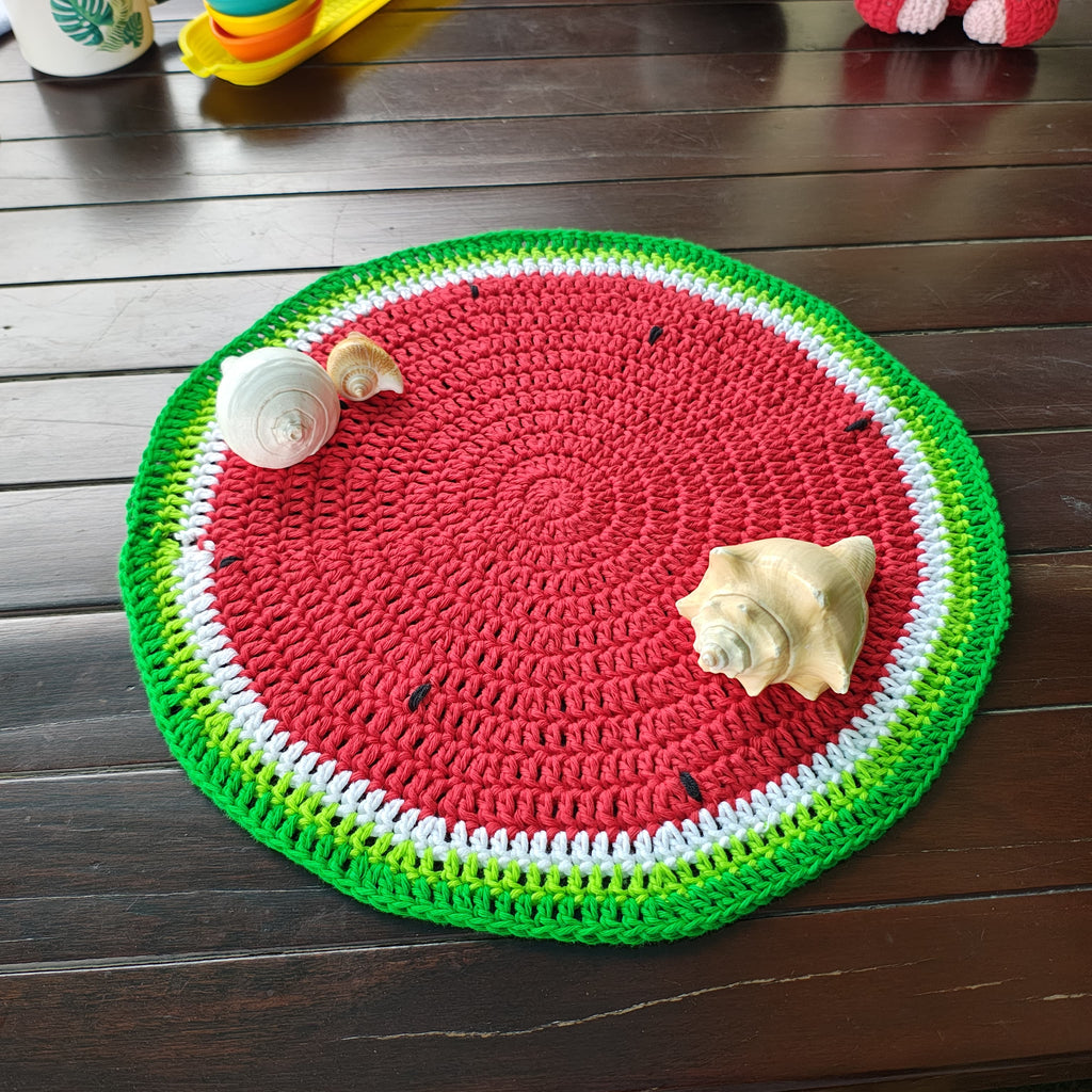 Table Mat - Set of 2 - Handmade Watermelon Crochet Placemats – 13.5" Round
