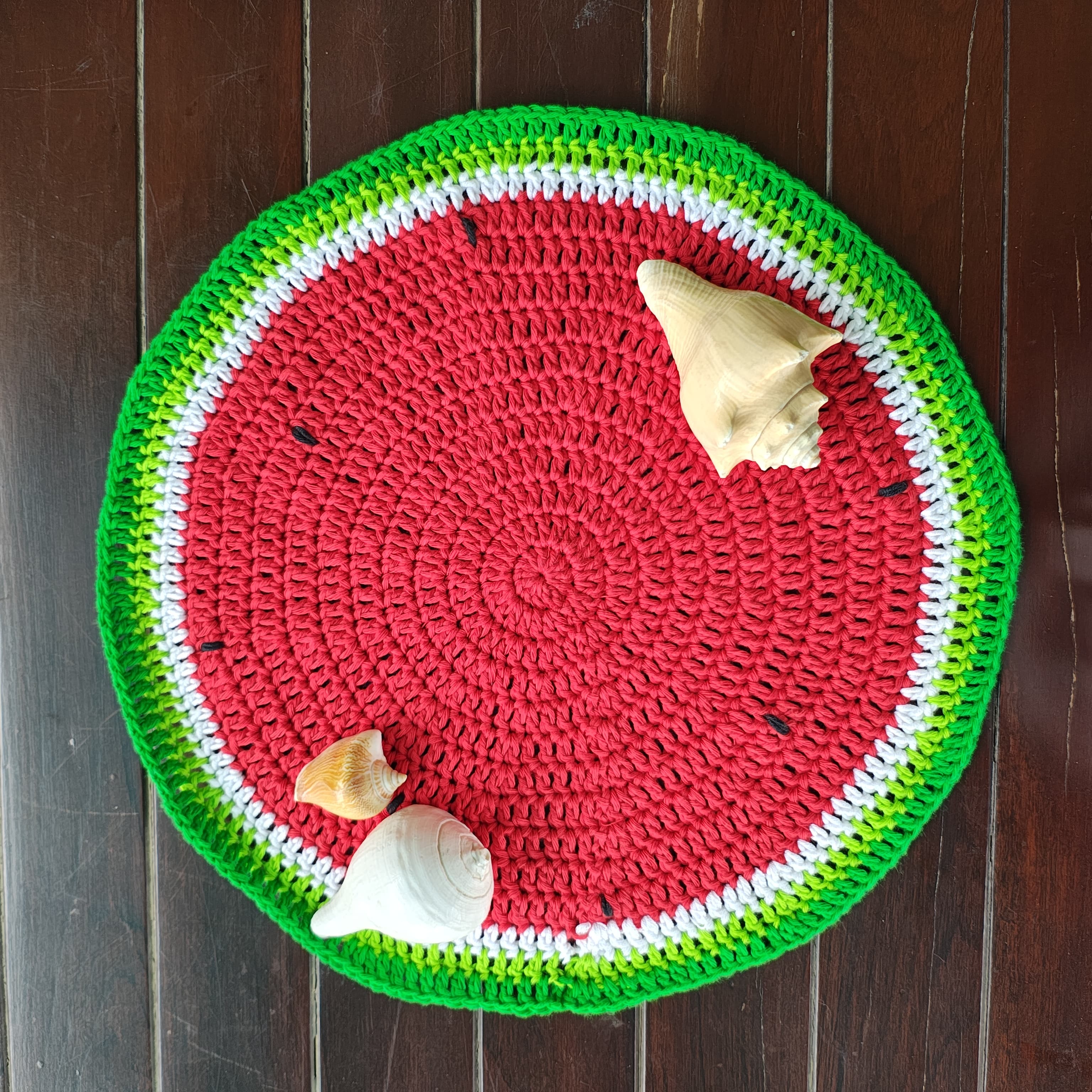 Table Mat - Set of 2 - Handmade Watermelon Crochet Placemats – 13.5" Round