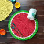Table Mat - Set of 2 - Handmade Watermelon Crochet Placemats – 13.5" Round